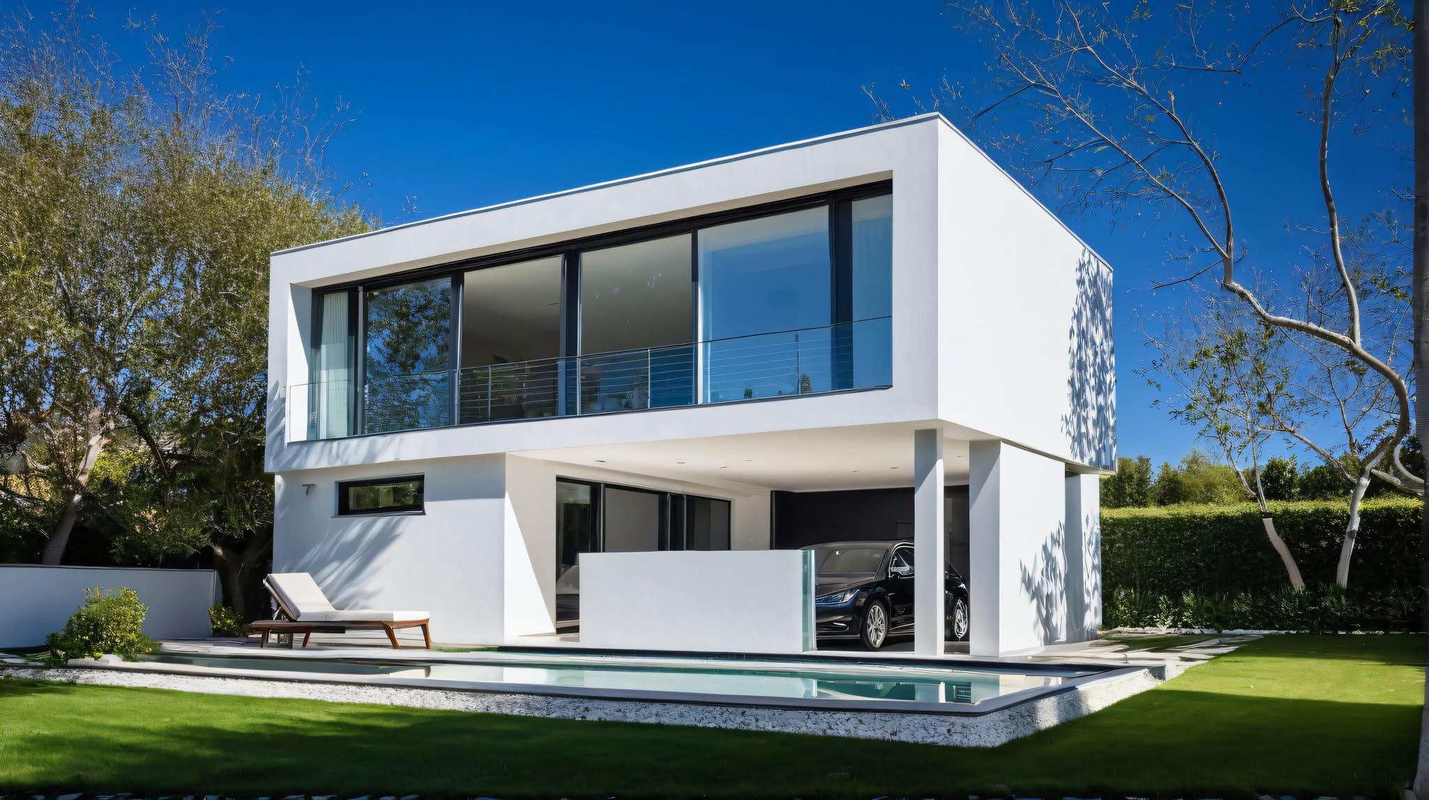 Maison moderne avec toit plat, exemple de bien immobilier en Wallonie